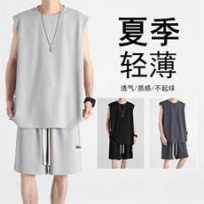 百搭休闲亲肤舒适时尚轻薄透气冰丝抗皱冰丝套装TZ85-特批68，男装休闲套装，星座718