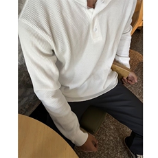 螺纹领口袖口高品质亨利领华夫格长袖衬衫T恤polo衫W2480-P40，男装T恤，星座1213