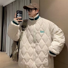 菱形格棉衣男韩版潮流保暖帅气2024冬季新款ins宽松外套MF013-P76，男装棉衣，星座412-3