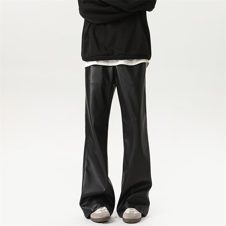 03黑色cleanfit裤子男女微喇皮裤美式高街皮裤XZ211-1-K2449-P60，男装皮裤，星座211-1