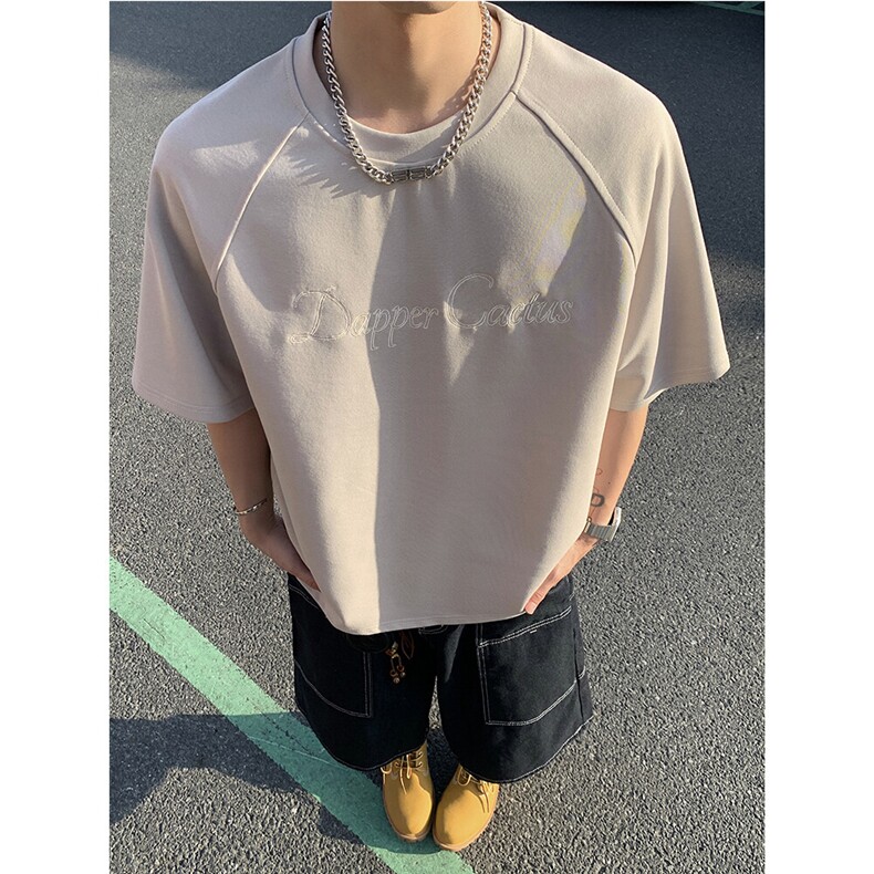 美式潮流插肩袖260克曼巴棉夏季潮牌绣花男士短袖T恤P33,男装T恤,电商C306-1