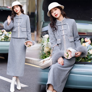 【新中式现货】2024新款冬装羽绒服套装白鸭绒袖毛真狐狸毛含20毛图片