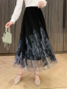 秋冬新款现货，白搭优雅水墨画显瘦纱裙图片