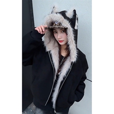 毛领夹棉座山雕猫耳朵外套男女秋冬季加厚情侣装棉衣棉服，男装棉衣，四季星座505