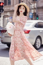 现货2024年新款女红夏季时尚大方优雅浪漫印花轻松遮肉显瘦连衣裙，女装连衣裙，煊芮熙