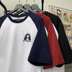 现货主推插肩袖刺绣港风宽松短袖男T恤X416b-1-DT502-P40限58，男装T恤，星座416B-1