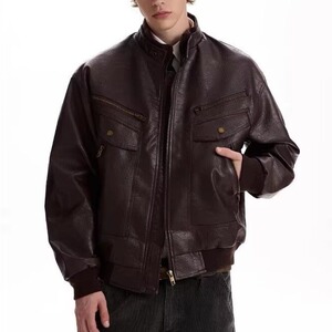 有货。荔枝纹PU皮衣外套男潮牌机车服夹克W6946-P70图片