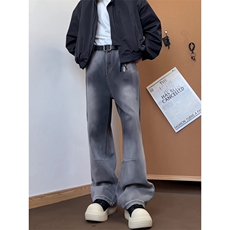 xz905-Z050#P65-（控98）美式高街宽松阔腿牛仔裤，男装牛仔裤，星座905