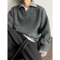 现货高品质假两件翻领毛衣外套宽松针织衫打底衫M8655-特P55，男装针织衫/毛衣，星座1212