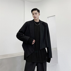新款黑色超短不对称小西服百搭西装外套潮男A345-239-P110图片