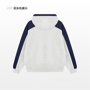 抖音得物二开 25秋冬美式重磅全棉拼接撞色连帽卫衣外套CM32图片