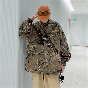 春秋双面穿迷彩外套男工装潮流情侣宽松潮牌面包服上衣 W3664-P50图片