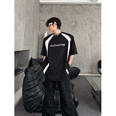 小众设计感拼色垫肩T恤夏季宽松休闲流行短袖上衣TX400-P35，男装T恤，星座1001-1