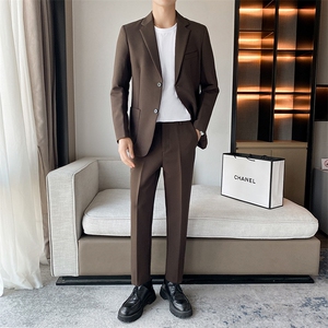 休闲小西装男士韩版修身潮流痞帅气三件套西服套装商务外套两件套图片