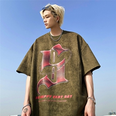 麂皮绒美式复古S字母印花短袖潮流宽松T恤jk23280-特p35控48，男装T恤，星座605(原A050)