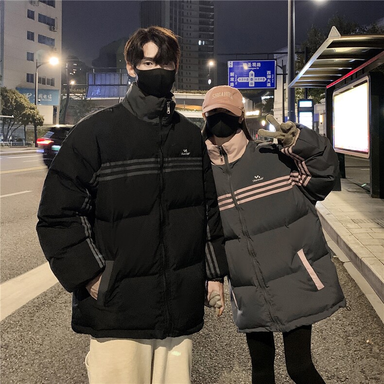 情侣装冬装美式条纹织带棉服刺绣logo棉衣休闲外套女G1100P118,男装棉衣,电商A339