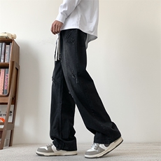 S-3XL夏季薄款冰丝裤直筒宽松破洞牛仔裤310A-2BK312p55控78，男装牛仔裤，星座310A-2