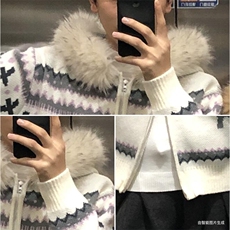 重磅北极绒座山雕毛衣外套冬美式复古休闲慵懒风大毛毛领针织开衫，男装针织衫/毛衣，电商A486