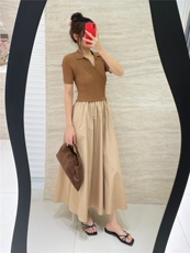 坑天POLO领拼接纯棉半身裙，女装连衣裙，优麦羊绒（原洪叶羊绒）