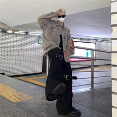 复古毛边火焰刺绣牛仔外套男春秋季水洗潮痞帅工装夹克JK8320-P60，男装工装外套，星座302B