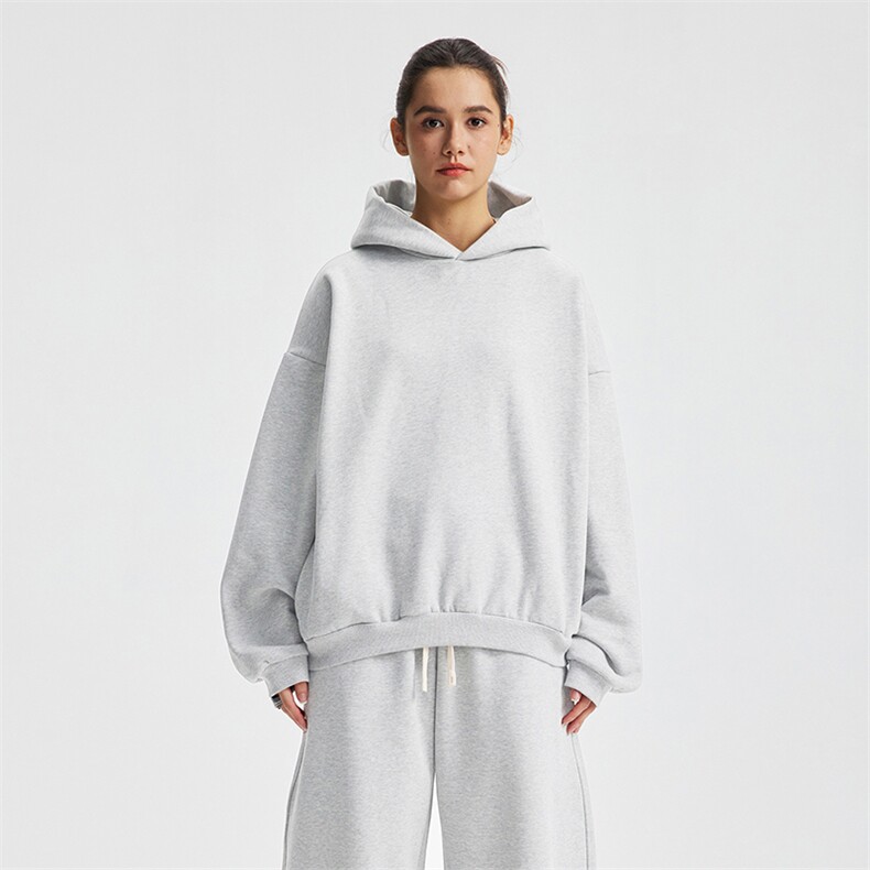 跨境版无帽绳二开秋冬重磅曼巴棉美式宽松纯色连帽卫衣外套DWS66，男装卫衣，电商A486-1