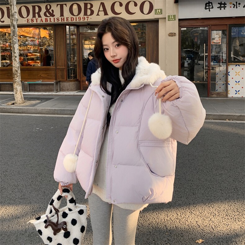 现货2025冬季新款25118-P305-K458可拆兔毛帽子紫色50羽绒服，女装羽绒服，浙宝128（原290）