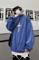 水洗做旧加绒加厚卫衣男23冬季高领十字架打底衫XZ514-2-X53-P78，男装T恤，星座514-2(原B239)