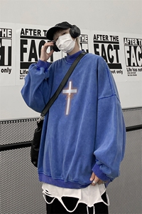 水洗做旧加绒加厚卫衣男23冬季高领十字架打底衫 XZ514-2-X53-P78图片