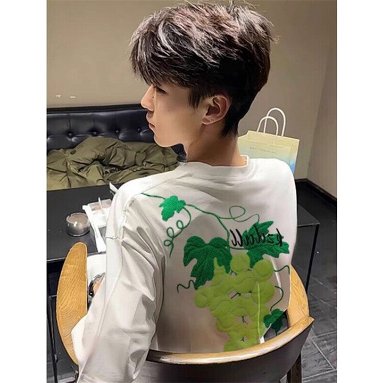 葡萄刺绣毛巾绣短袖t恤男夏季宽松潮牌上衣T8074,男装T恤,星座1116A（原606A-3）