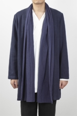 风男装中长款汉服风衣外套棉麻围巾领开衫汉服外套F002P95，男装风衣，钱塘802