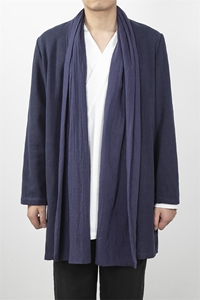 风男装中长款汉服风衣外套棉麻围巾领开衫汉服外套F002P95图片
