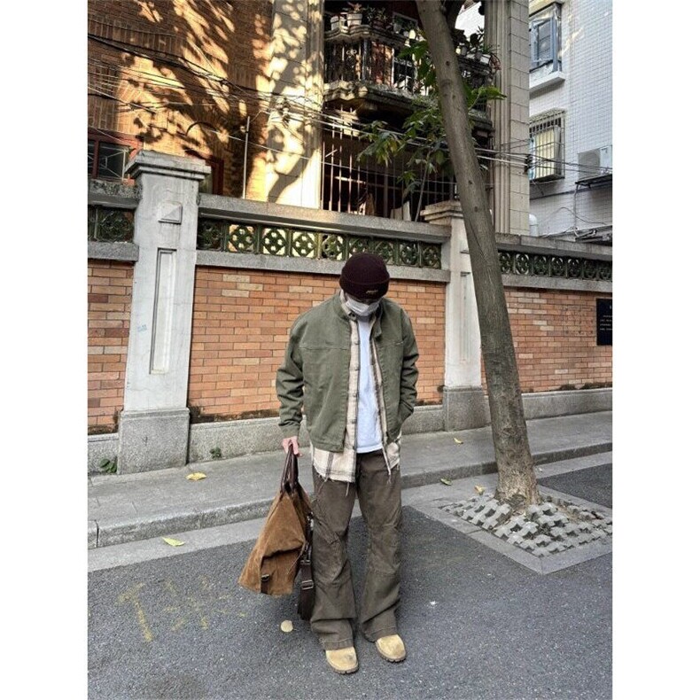 美式复古水洗帆布牛仔外套男春秋款设计高级感宽松立领哈灵顿夹克,男装夹克,星座506A