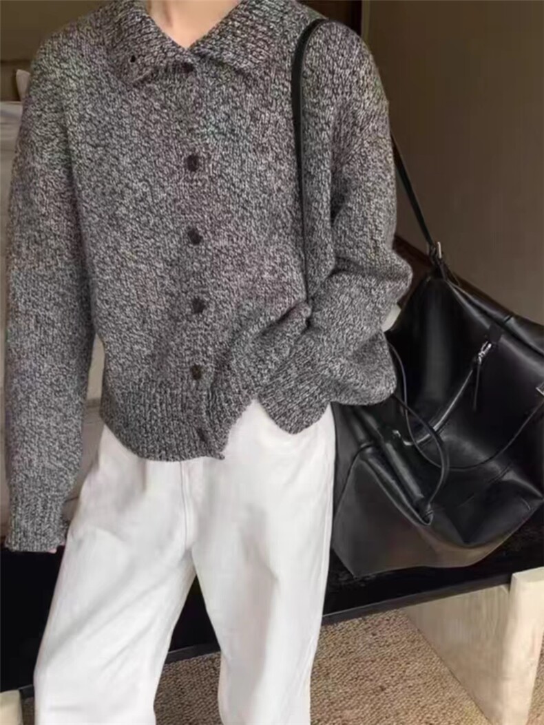 高领花纱100%纯羊毛开衫女纽扣加厚针织外套毛衣宽松慵懒羊毛上衣,女装羊毛衫,千御纺羊绒