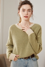 秋冬季新款休闲/淑女简约大气舒适条纹打底衫35%羊绒衫女，女装羊绒衫，尚品绒