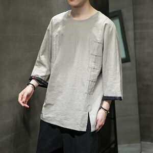 2025夏季风男装棉麻短袖t恤男复古大码QT6008-1/T063-P60图片
