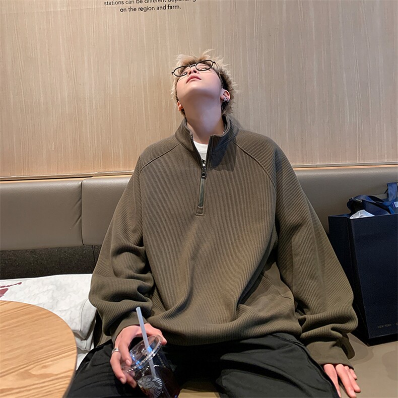 wassuphappy美式半拉链卫衣男士春秋季2025新款潮牌大码休闲外套,男装T恤,电商D206-1