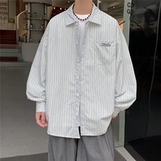 条纹长袖衬衫男日系复古cityboy潮牌宽松休闲衬衣外套MS38-P35，男装衬衫，星座1008