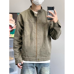 得物二开重磅水洗帆布哈灵顿外套男立领设计感夹克JK1168-P98