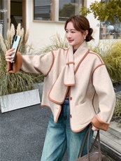 高级感小香风毛呢短款外套女冬季2025新款小个子宽松休闲呢子上衣，女装短外套，韩蜜菓