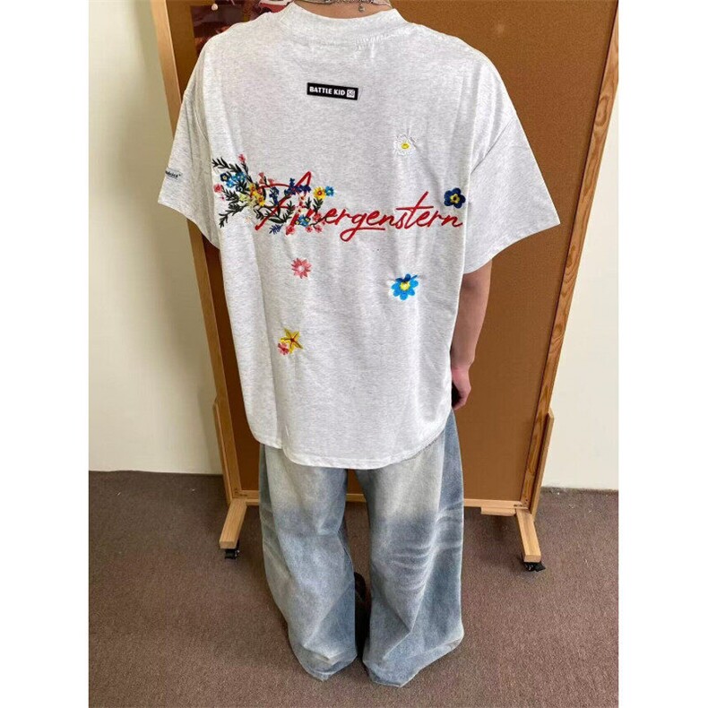 复古高街花卉刺绣短袖T恤男女夏季潮短袖上衣1001-1-W33-P39,男装T恤,星座1001-1