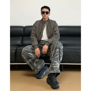抖音得物 美式潮休闲夹克春季立领纯色复古工装加厚棉服外套AMY01图片