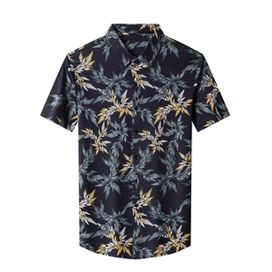 花色衬衫夏季新款短袖上衣男士时尚休闲爸爸翻领薄款衬衫男P64图片
