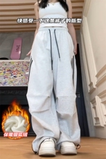 薄款改加绒特批P35无差价抖音保暖三条杠卫裤男女K1976J加绒，男装休闲裤，电商A001-1