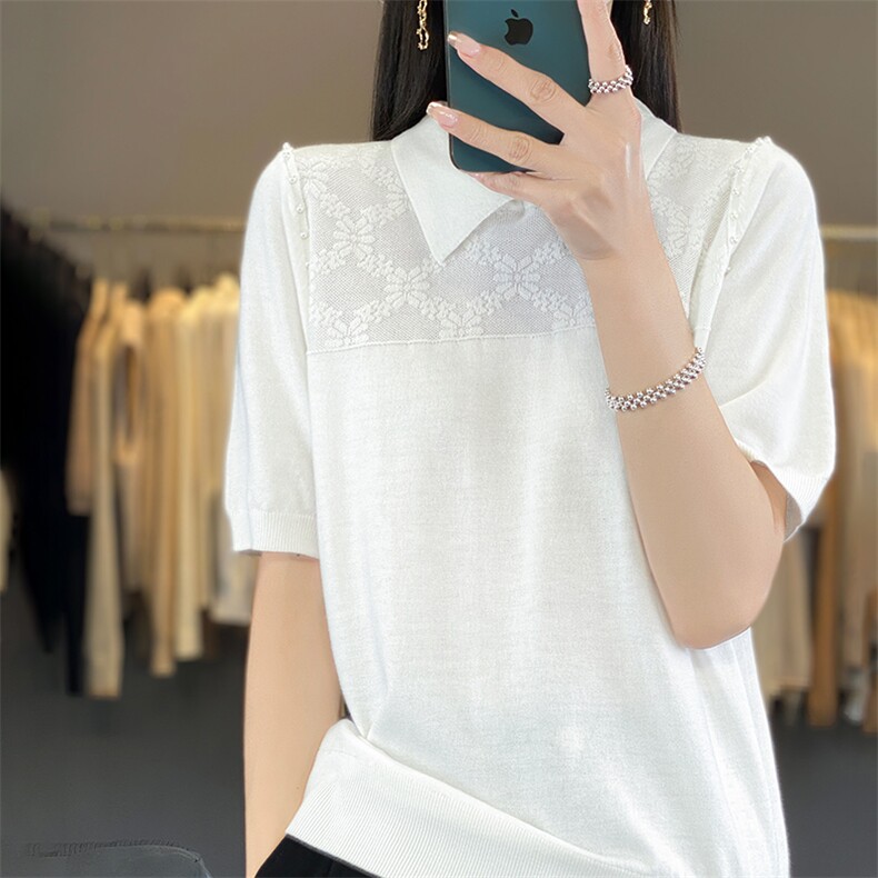 2025年夏季不连帽V领时尚休闲百搭通勤短袖上衣，女装T恤，森墨