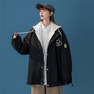！秋装新款韩版爱心创意时尚潮流假两件连帽夹克G375P65控88图片