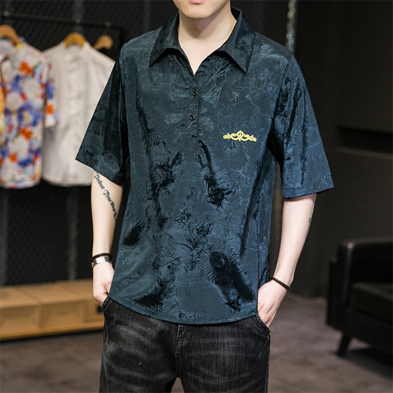 风休闲刺绣男士衬衫翻领衬衣时尚提花T2117-P55，男装衬衫，电商A227