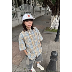 1506/Q52210/P37港风格子短袖衬衫男款潮牌美式休闲百搭情侣衬衣，男装T恤，星座1506