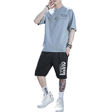 短袖套装2021新款休闲丅体恤衣服男装潮牌潮流夏装t恤男TZ202-P38，男装套装，星座217-4