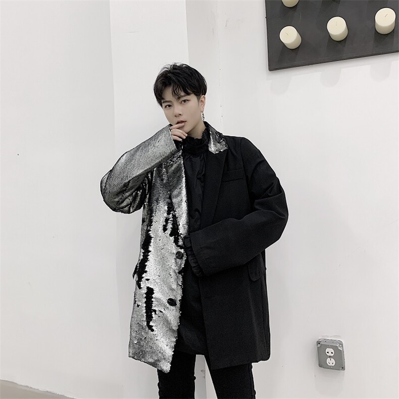 原创青年免烫新款亮片拼接撞色西服外套上衣潮A345-612-P145，男装西服，电商A345