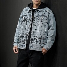 jk823-p90-限价128黑墙牛仔夹克肥仔秋款量足印花大码，男装夹克，星座103A